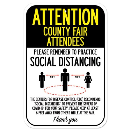 Signmission Public Safety Sign-County Fair Attendees Practice Social Distancing, 12" H, A-1218-25378 A-1218-25378